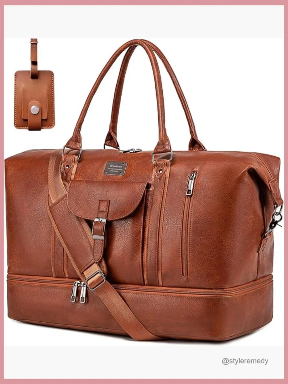 Faux Leather Travel Duffel Bag Large Weekender Overnight with Shoe Compartment